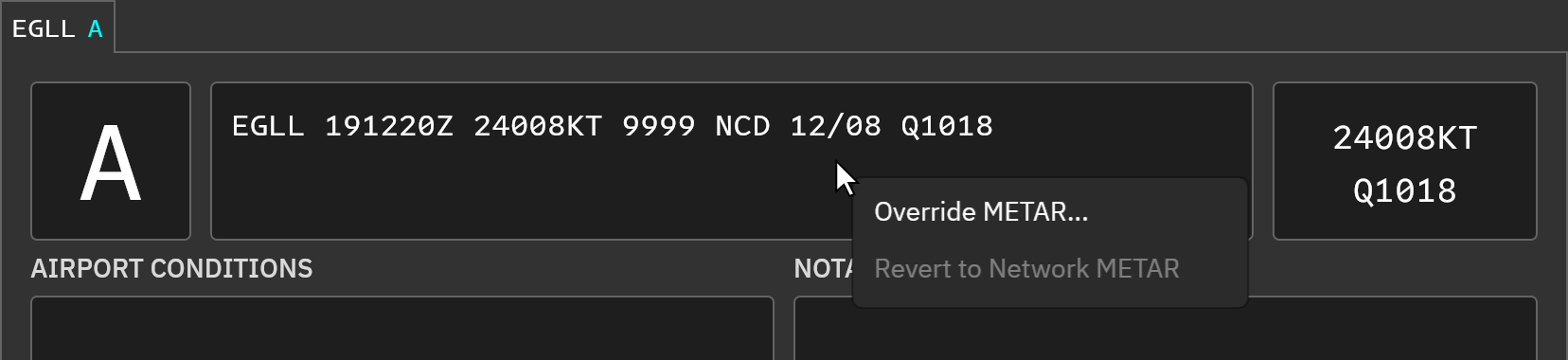 Override METAR menu
